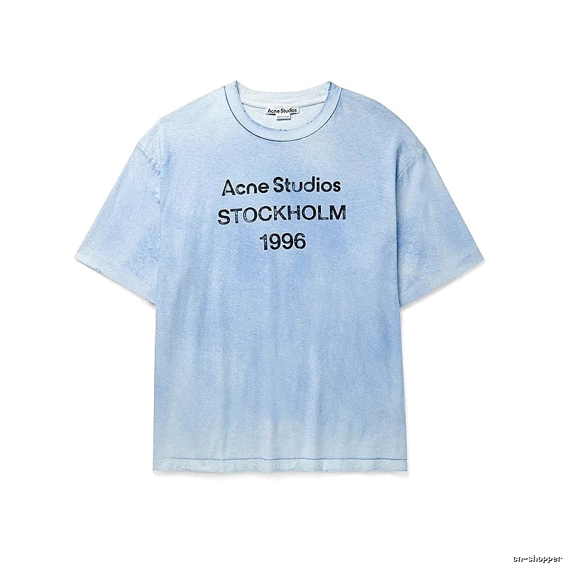 Acne Studios 2090-80 Deep Blue Style Ac908046 Stockholm Logo T-Shirt Casual Layering