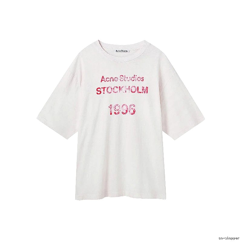 Acne Studios 2090-80 White Pink Lettering Style Ac908046 Stockholm Logo T-Shirt Resort Wear