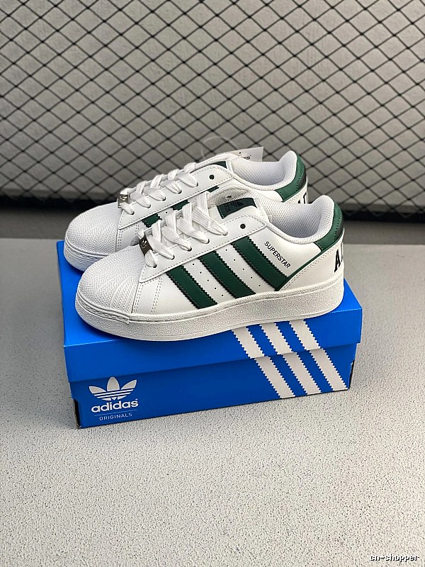 Adidas White and Green Shell-Toe Sneakers and Low Rubber Sole