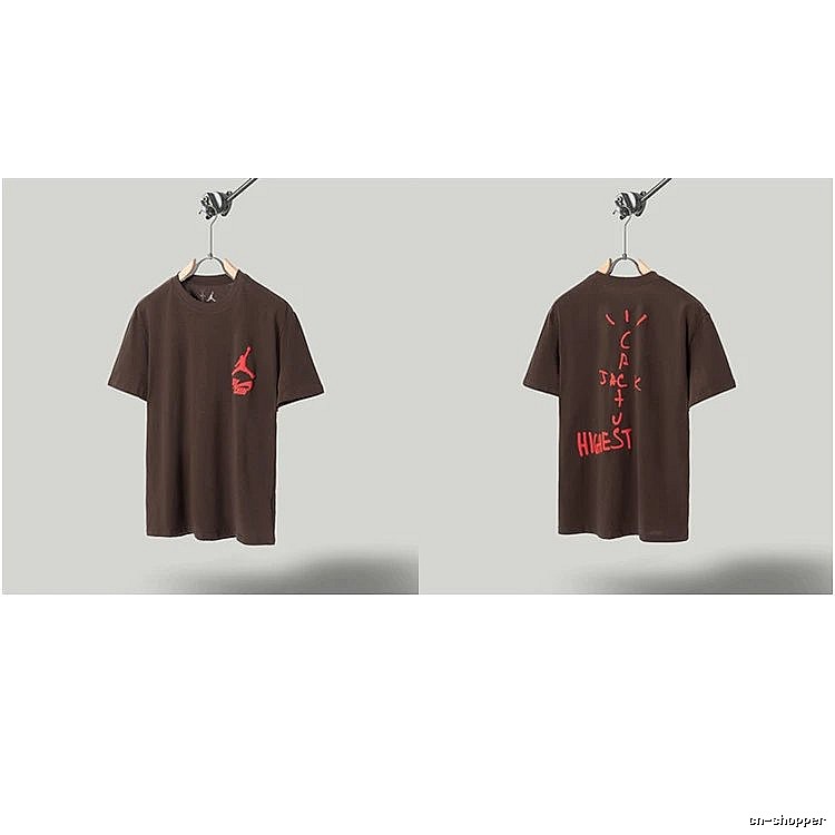 AJ x Travis Scott Co-branded Street Style Brown Short-sleeve T-shirt