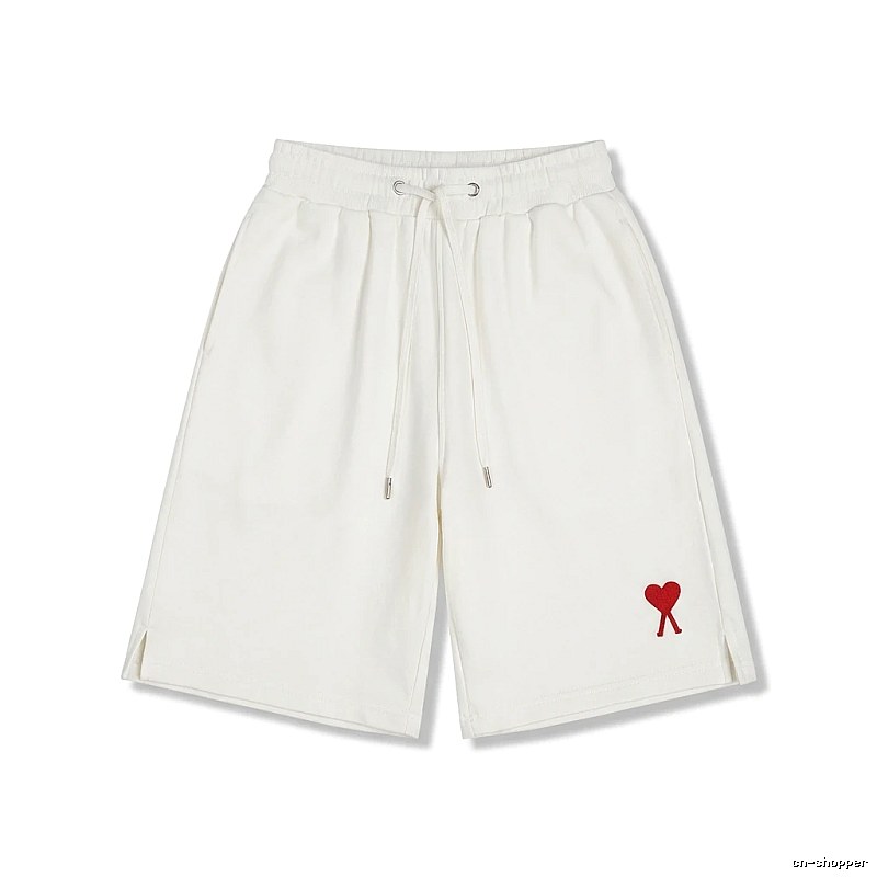 AMI Embroidered Minimalist Style White Shorts
