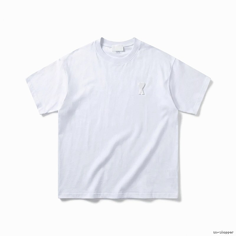 AMI Embroidered Minimalist Style White T-shirt