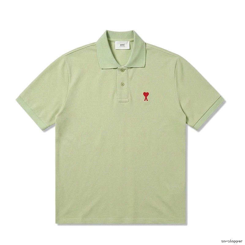 AMI Love Series Simple Style Light Green Polo Shirt