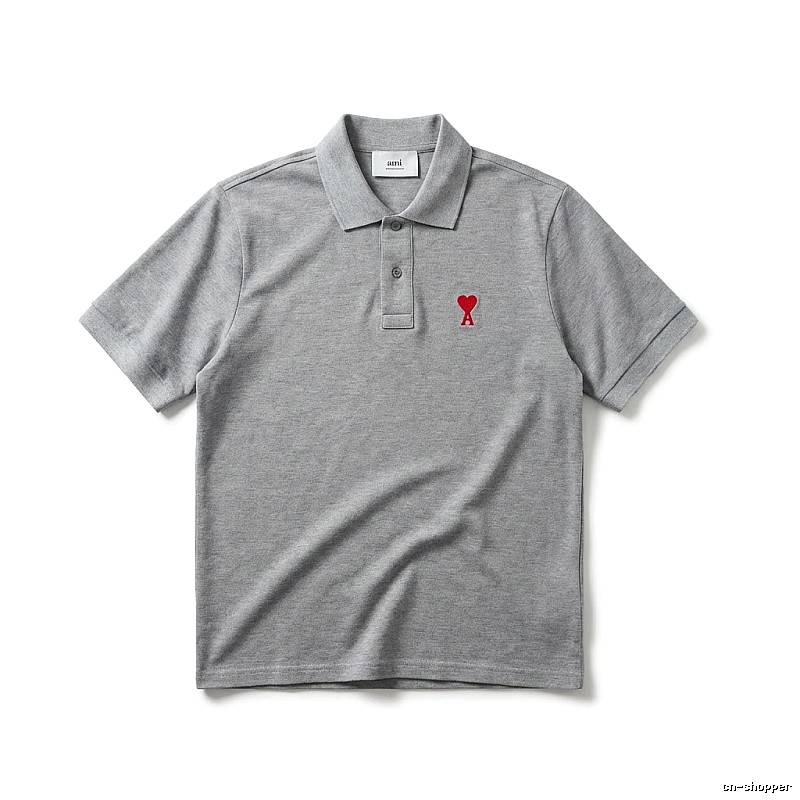 AMI Love Simple Grey Polo Shirt