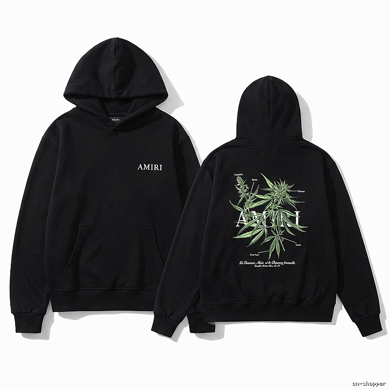 AMIRI Black Hoodie with Botanical Print Style