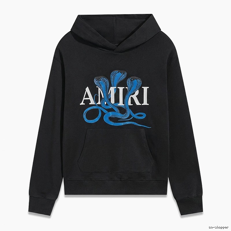 AMIRI black hoodie with snake - pattern printing