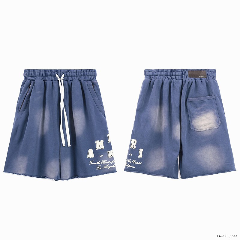 AMIRI Letter Print Street Style Washed Blue Shorts
