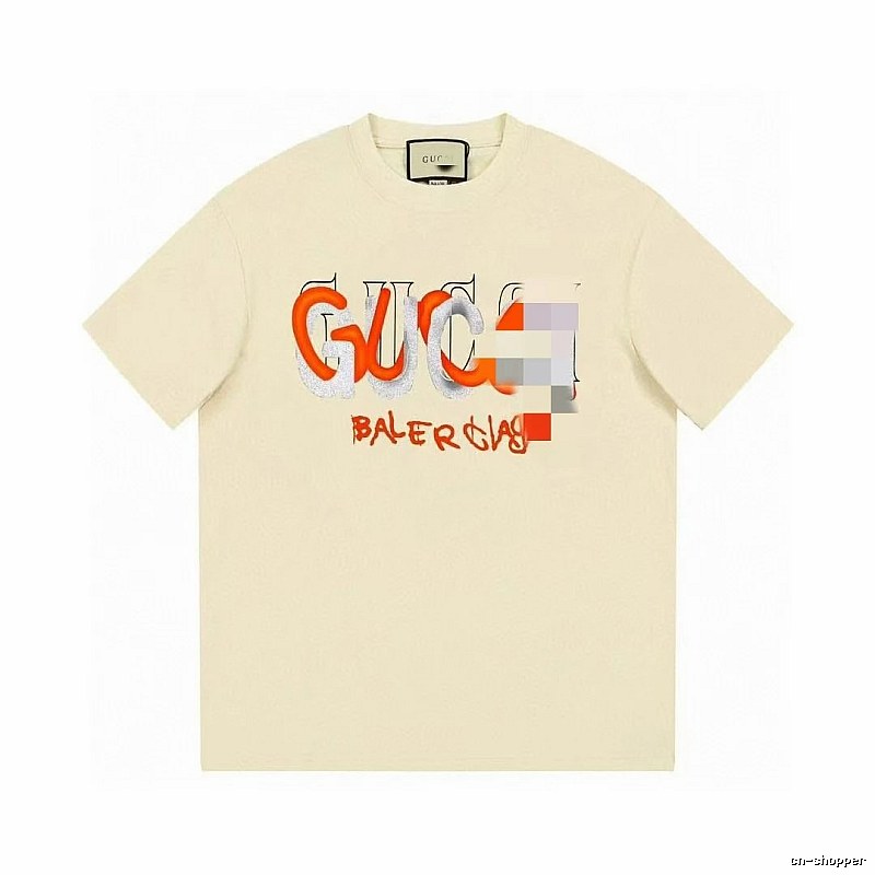Balenciaga Co-branded Graffiti-style Beige Short-sleeve T-shirt