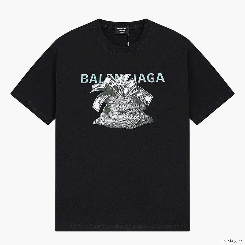 Balenciaga Dollar Print Street Style Black T-Shirt