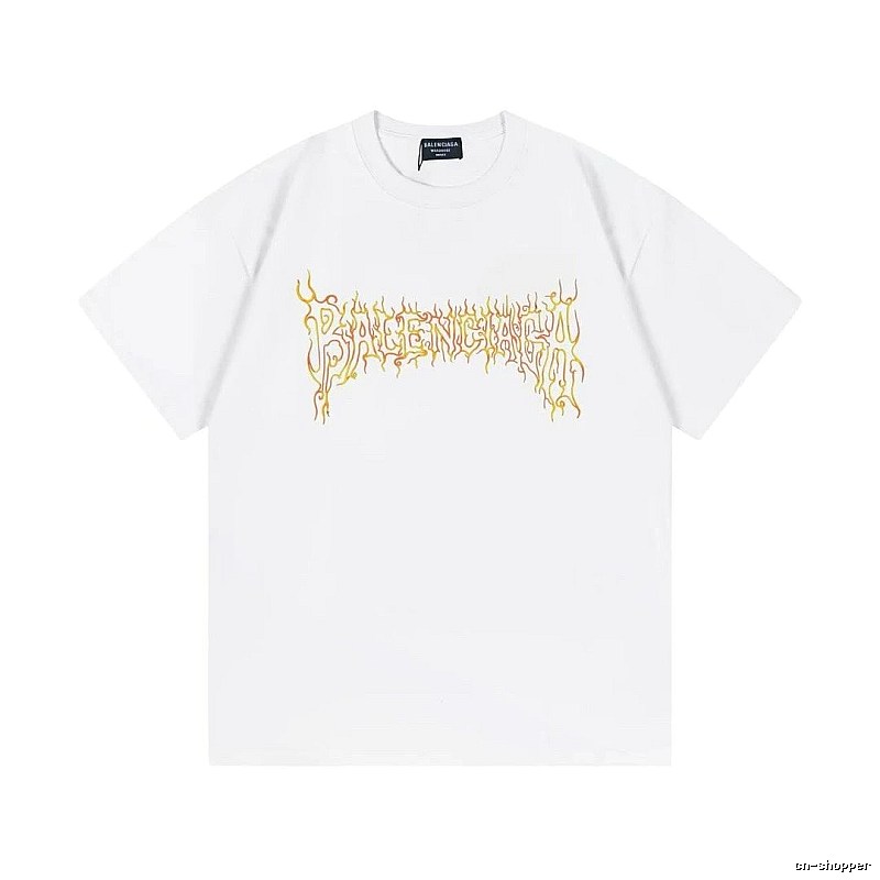 Balenciaga Gothic Style Flame Print White T-Shirt
