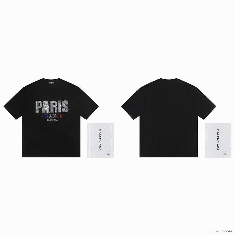 Balenciaga PARIS Rhinestone-Embellished Streetwear Black T-Shirt