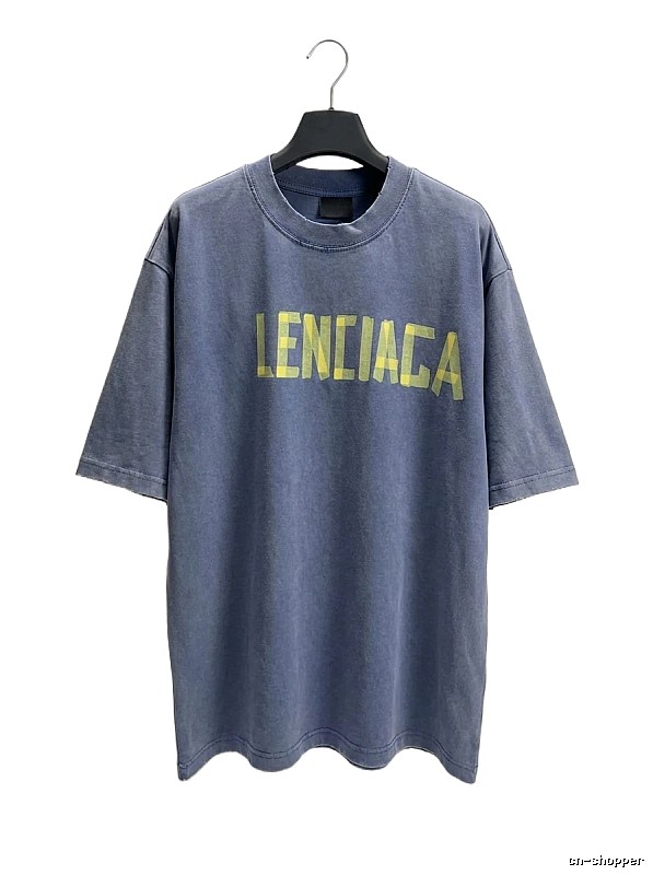 Balenciaga's alphabetic style blue T-shirt.