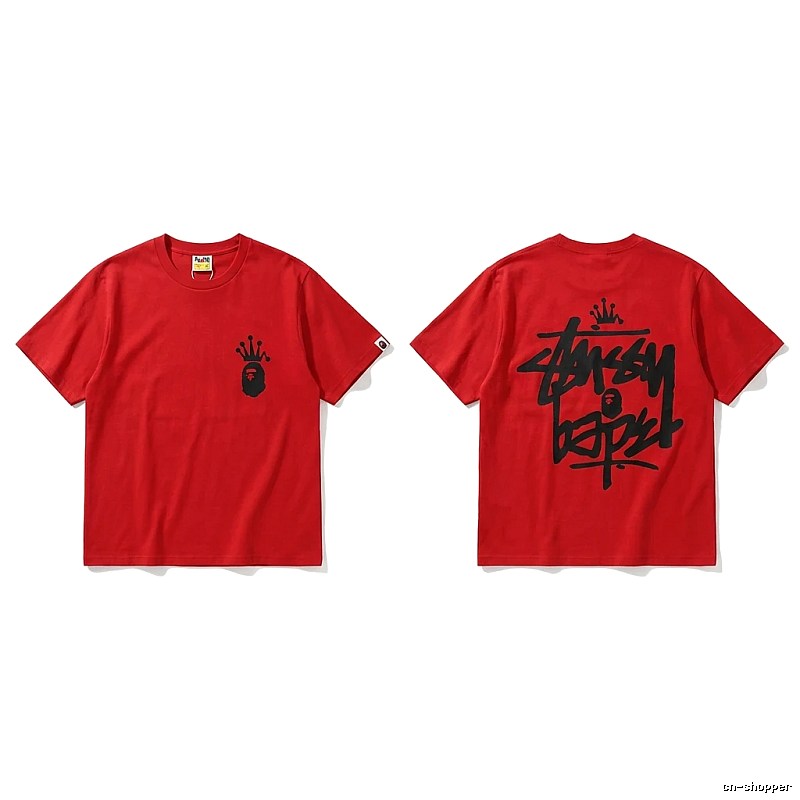 Bape Crown Graffiti Style Red T-shirt