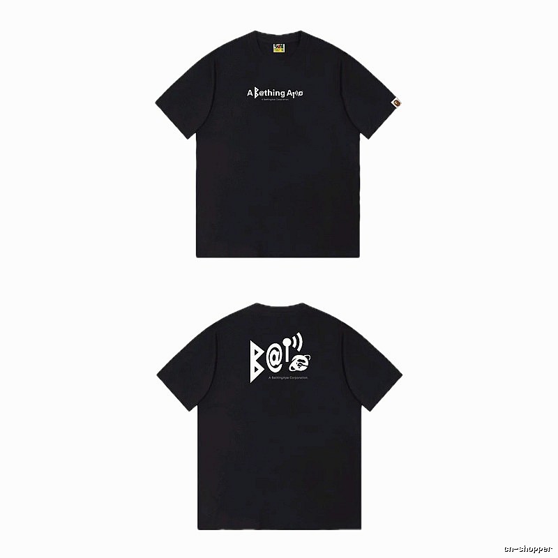 Bape letter - printed short - sleeved black T - shirt