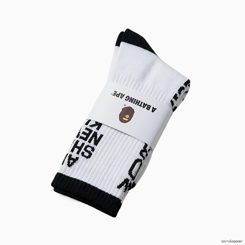 Bape Letter Trend Brand White Socks