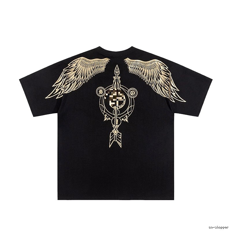 BOY Gold-foil Stamped Wings Street Style Black Short-sleeve T-shirt