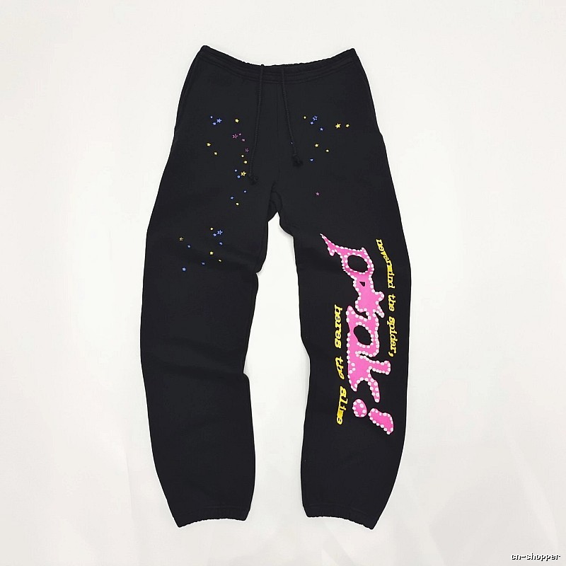 Bright Pink Side Lettering And Paint Speckles Logo Sweatpants - Sp5der Layering Edit
