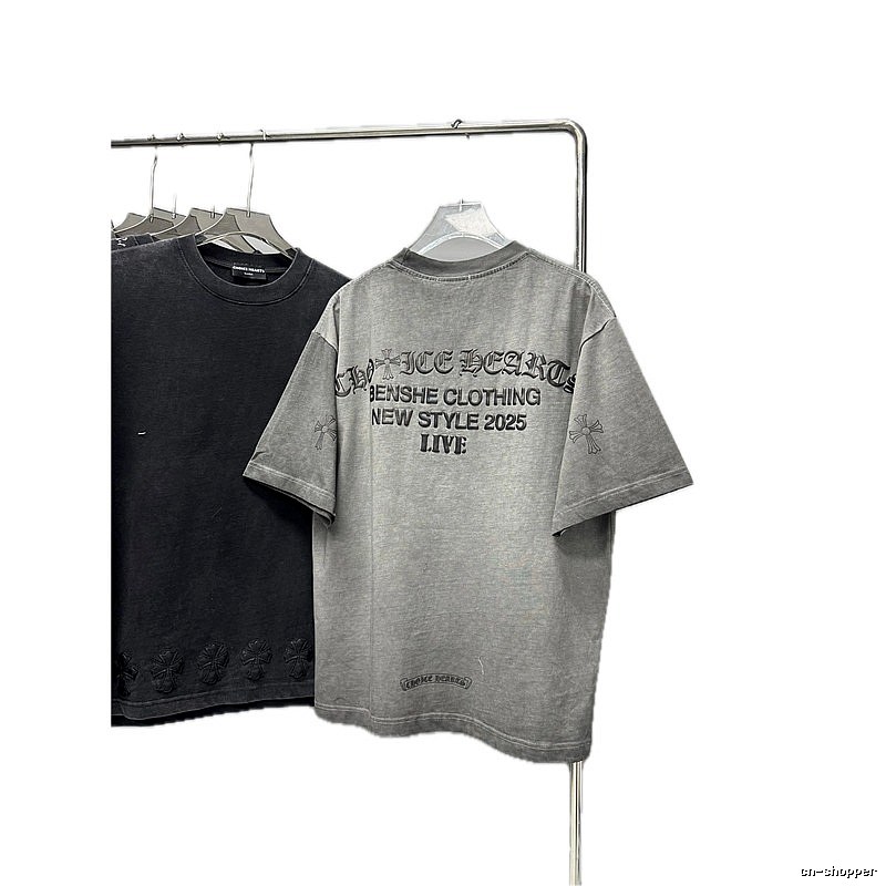Chrome Hearts Cross Print Vintage Street Style Grey Short-Sleeve T-Shirt