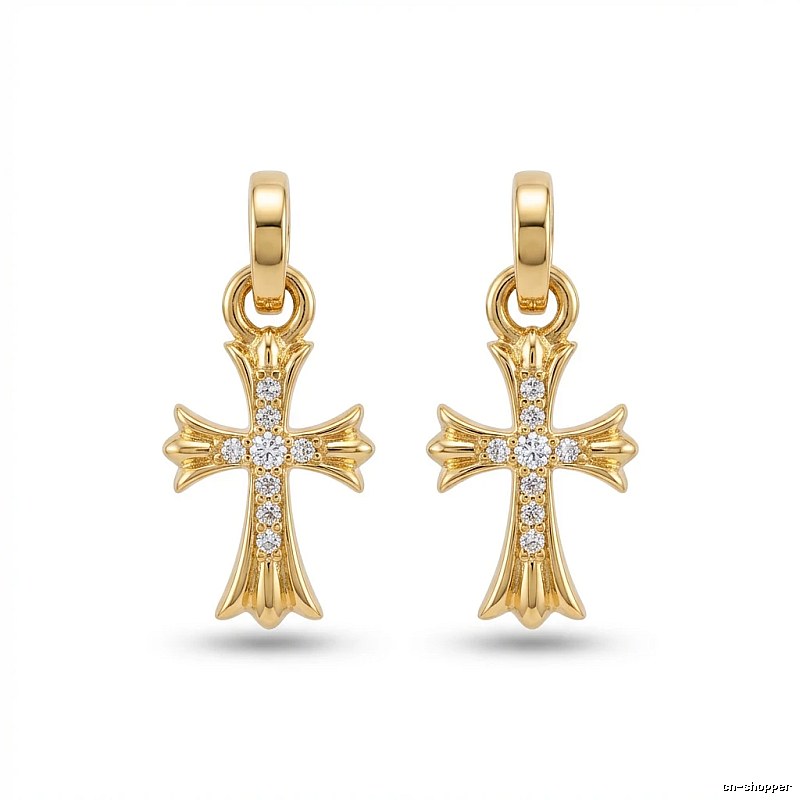 Chrome Hearts Cross Trendy and Cool Style Gold Earrings