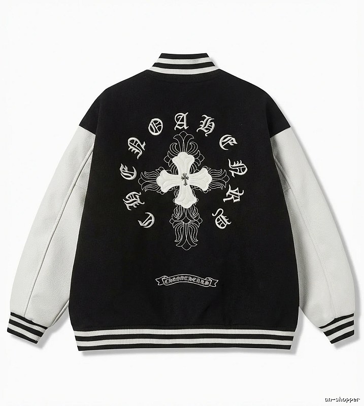 Chrome Hearts retro-style black and white baseball jacket