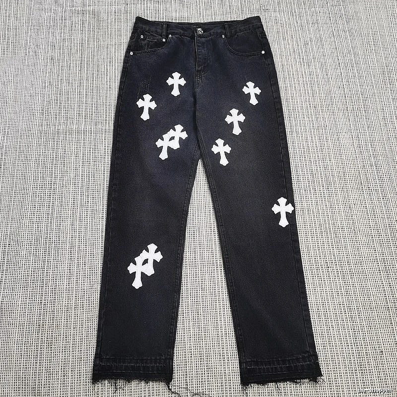 Chrome Hearts Travel Cross patch jeans White Jeans Black with Modern Look