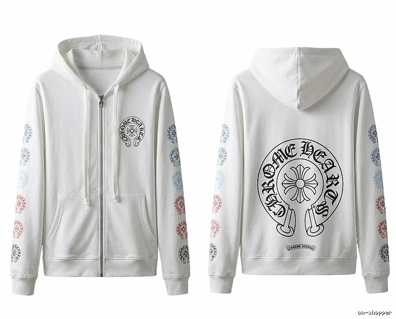 Chrome Hearts White Hoodie with Horseshoe Print Style