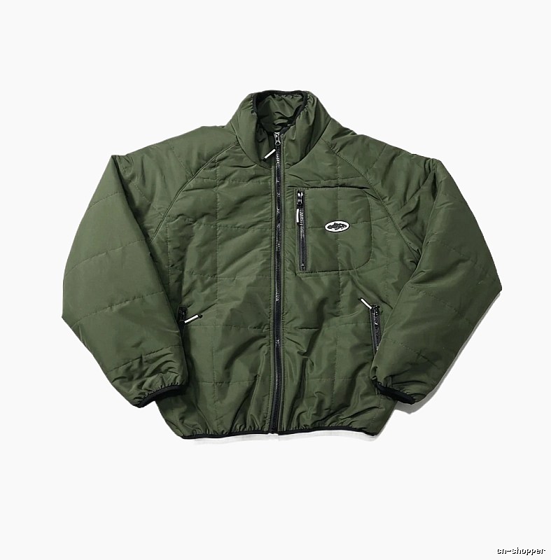 Corteiz Retro Style Olive Green Cotton-padded Coat