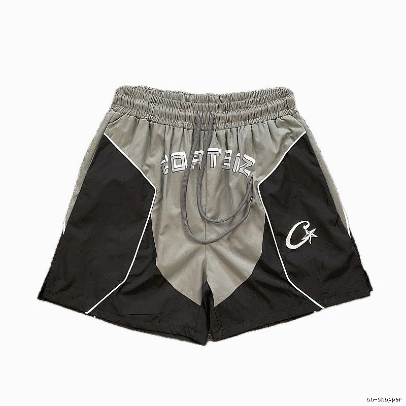 Corteiz Street Style Black and Grey Colorblock Athletic Shorts