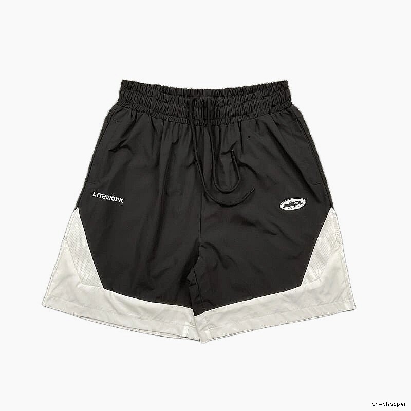 Corteiz Street Style Black and White Colorblock Casual Shorts