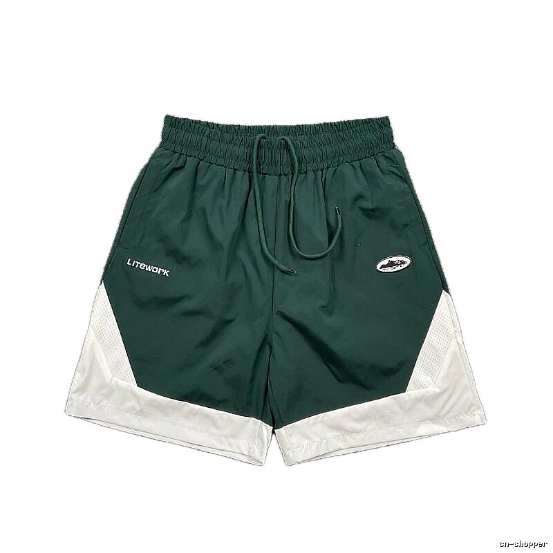Corteiz Street Style Dark Green & White Colorblock Casual Shorts