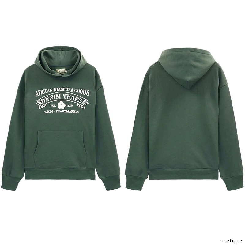 DENIM TEARS retro-style dark green hoodie