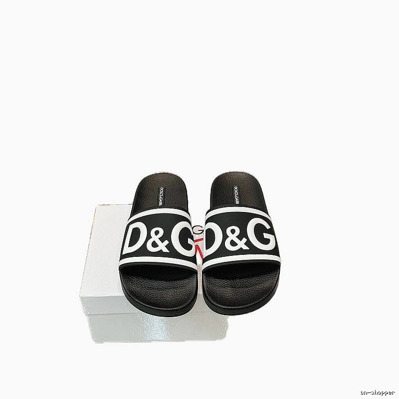 D&G Classic Large Logo Casual Style Black Slide Slippers
