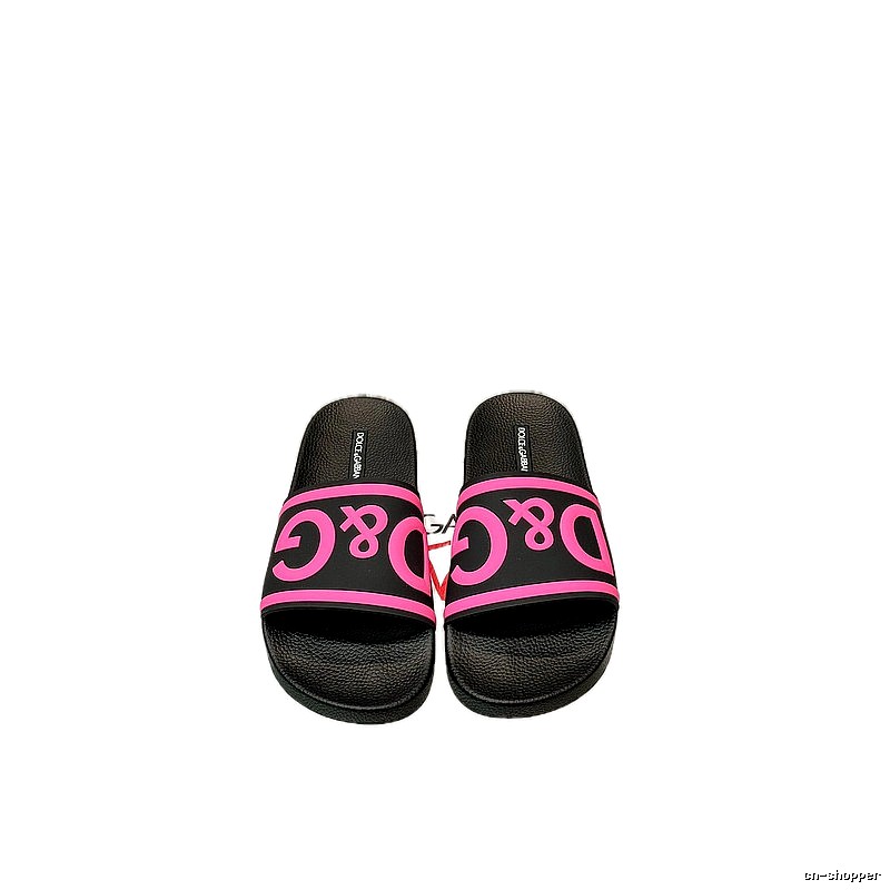 D&G Classic Logo Streetwear Style Black & Pink Colorblock Slide Sandals