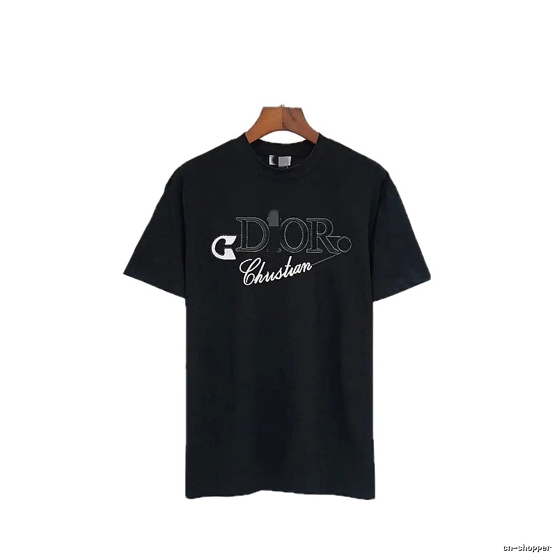 Dior Embroidered Casual Style Black Short-sleeve T-shirt