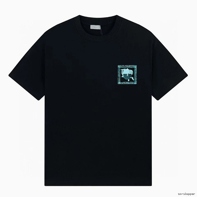 Dior Frame Print Trendy Style Black Short-sleeve T-shirt