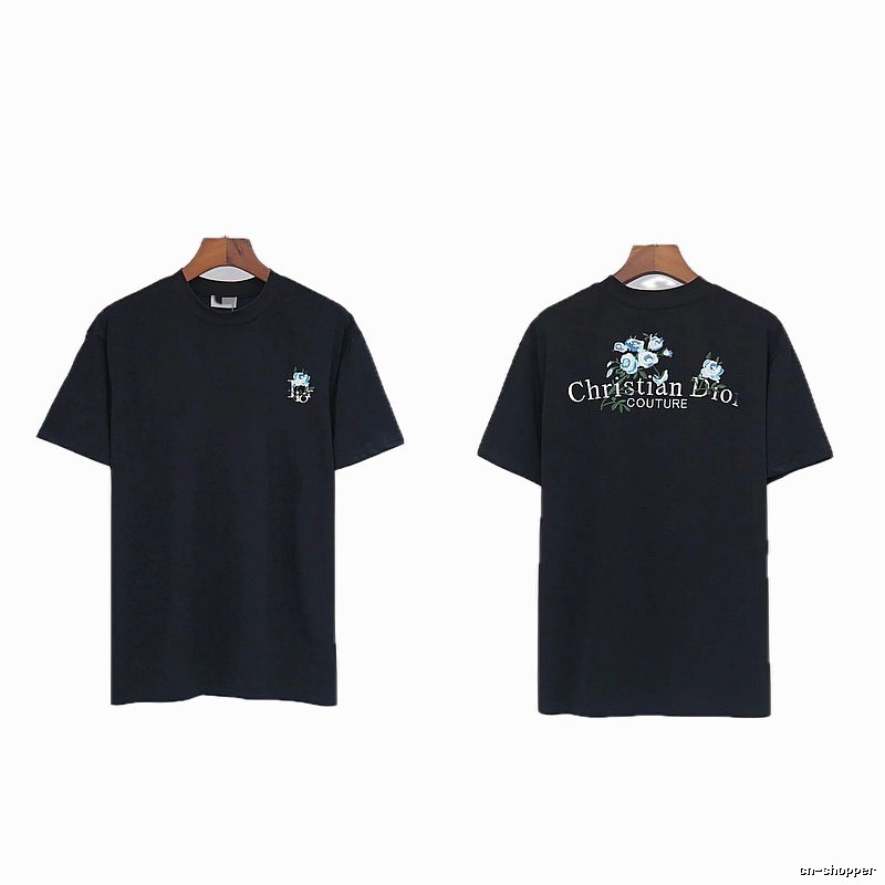 Dior Haute Couture Floral Embroidered Black Short-sleeved T-shirt