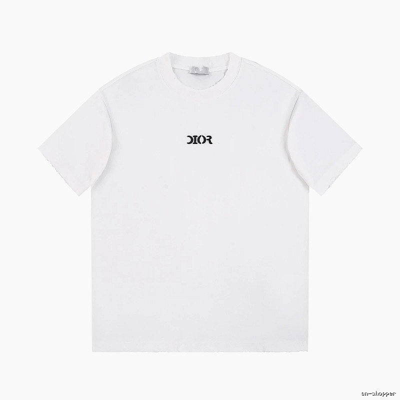 Dior Minimalist Style Embroidered Logo White Short-sleeved T-shirt
