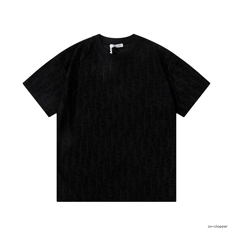 Dior Monogram All-over Print Light Luxury Style Black T-Shirt