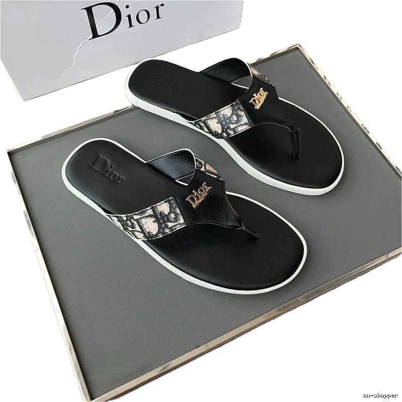 Dior Monogram Light Luxury Style Black and White Colorblock Flip-Flops