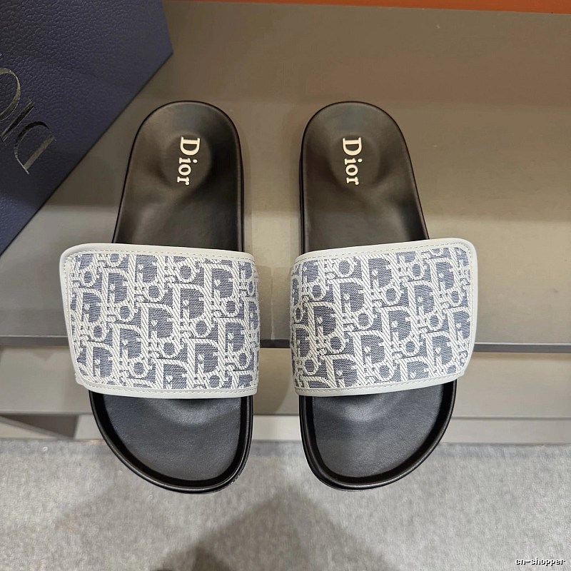Dior Oblique Collection Light Luxury Style Blue-Gray Slippers