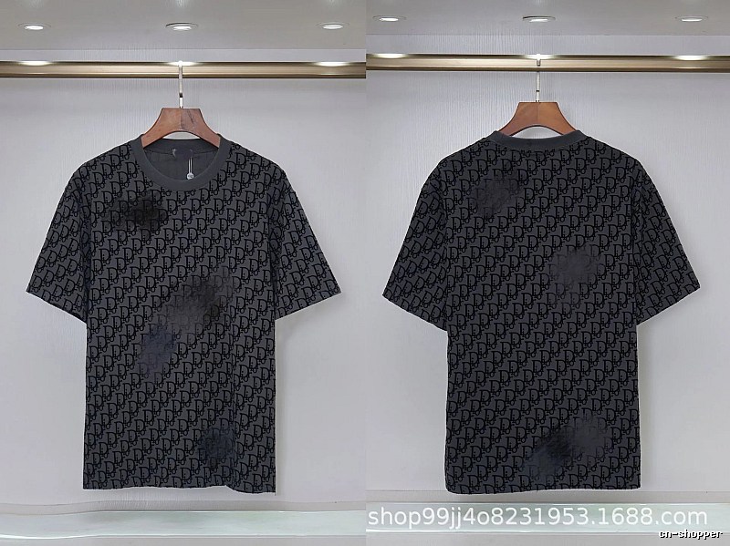 Dior Oblique Streetwear Collection Dark Grey Short-sleeve T-Shirt