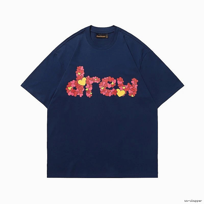 DREW All-over Heart Print Trendy Style Navy Blue Short-sleeve T-shirt