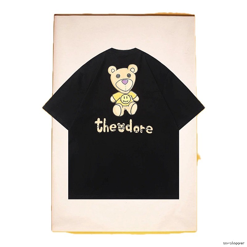 DREW Bear Print Streetwear Brand Black Short Sleeve T-shirt