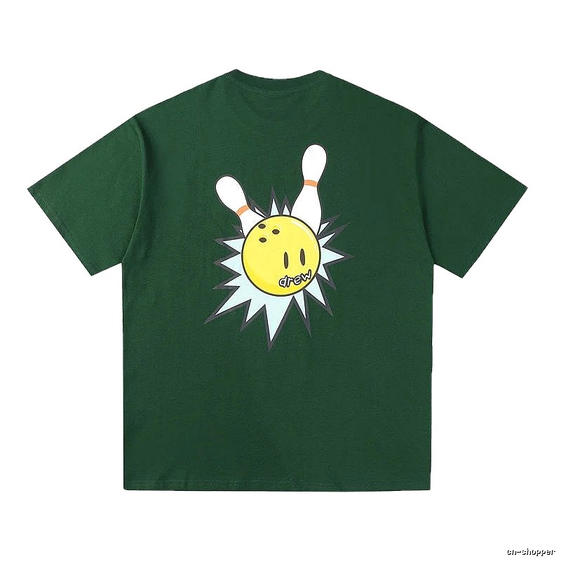 DREW Bowling Smiley Face Street Style Dark Green Short Sleeve T-shirt