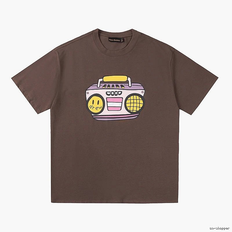 DREW Radio Print Street Style Brown T-Shirt
