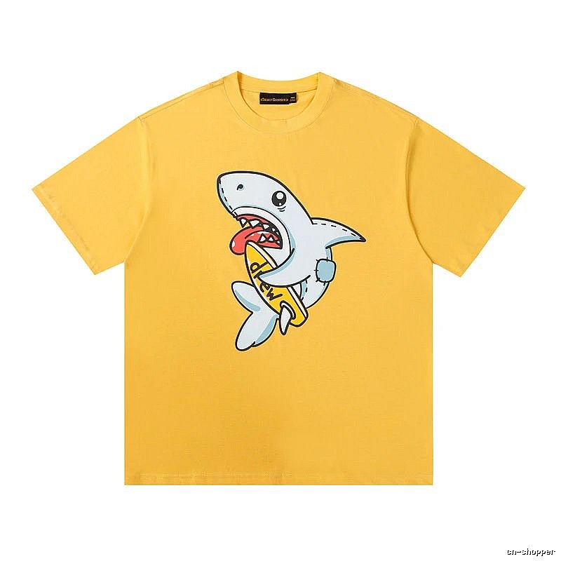 DREW Shark Print Street Style Yellow T-shirt