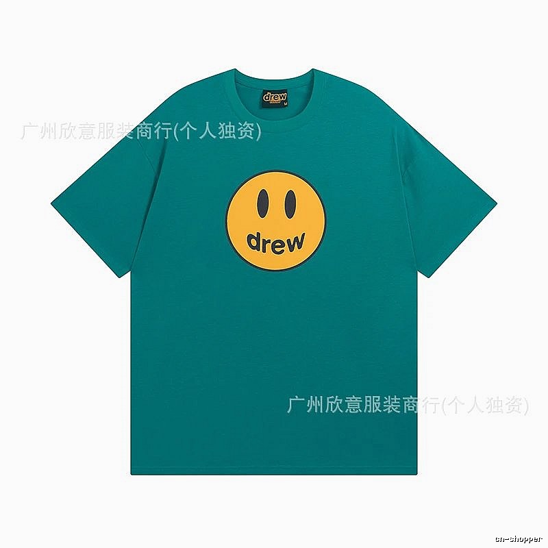 DREW Smiley Face Casual Style Lake Green Short Sleeve T-shirt