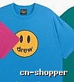 DREW Smiley Face Street Style Blue Short Sleeve T-Shirt