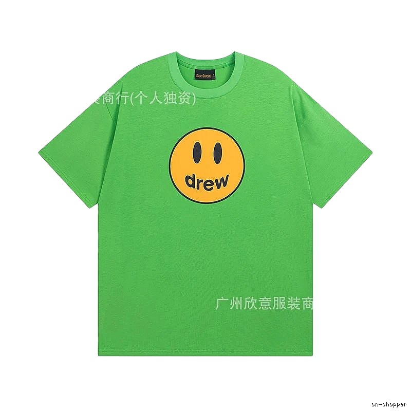 DREW Smiley Face Street Style Green Short Sleeve T-Shirt