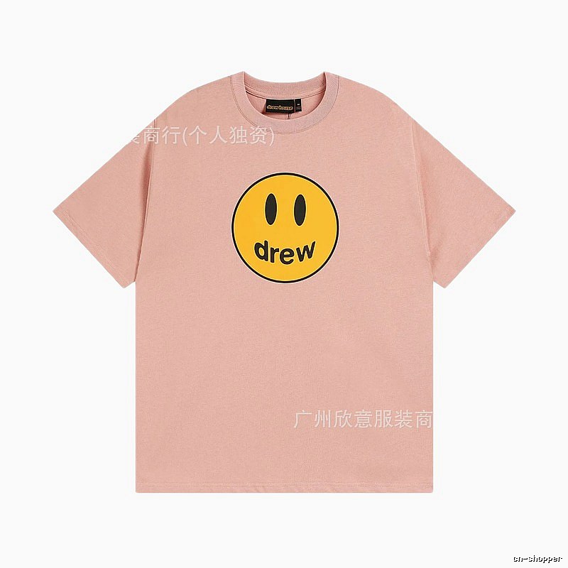 Drew Smiley Print Street Style Pink T-Shirt